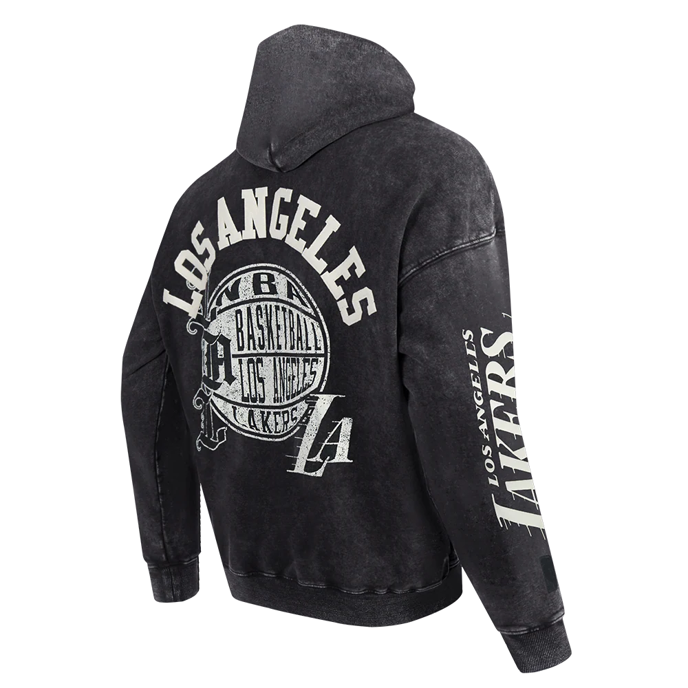 NBA LOS ANGELES LAKERS STREET TEAM MEN'S ENZYME WASH DS FT PO HOODIE (WASHED BLACK) - Image 4