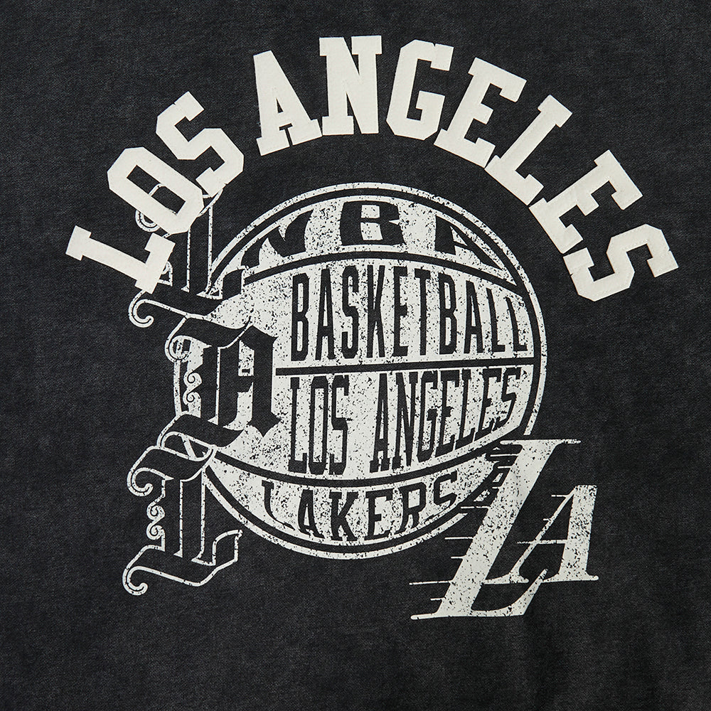 NBA LOS ANGELES LAKERS STREET TEAM MEN'S ENZYME WASH DS FT PO HOODIE (WASHED BLACK) - Image 6