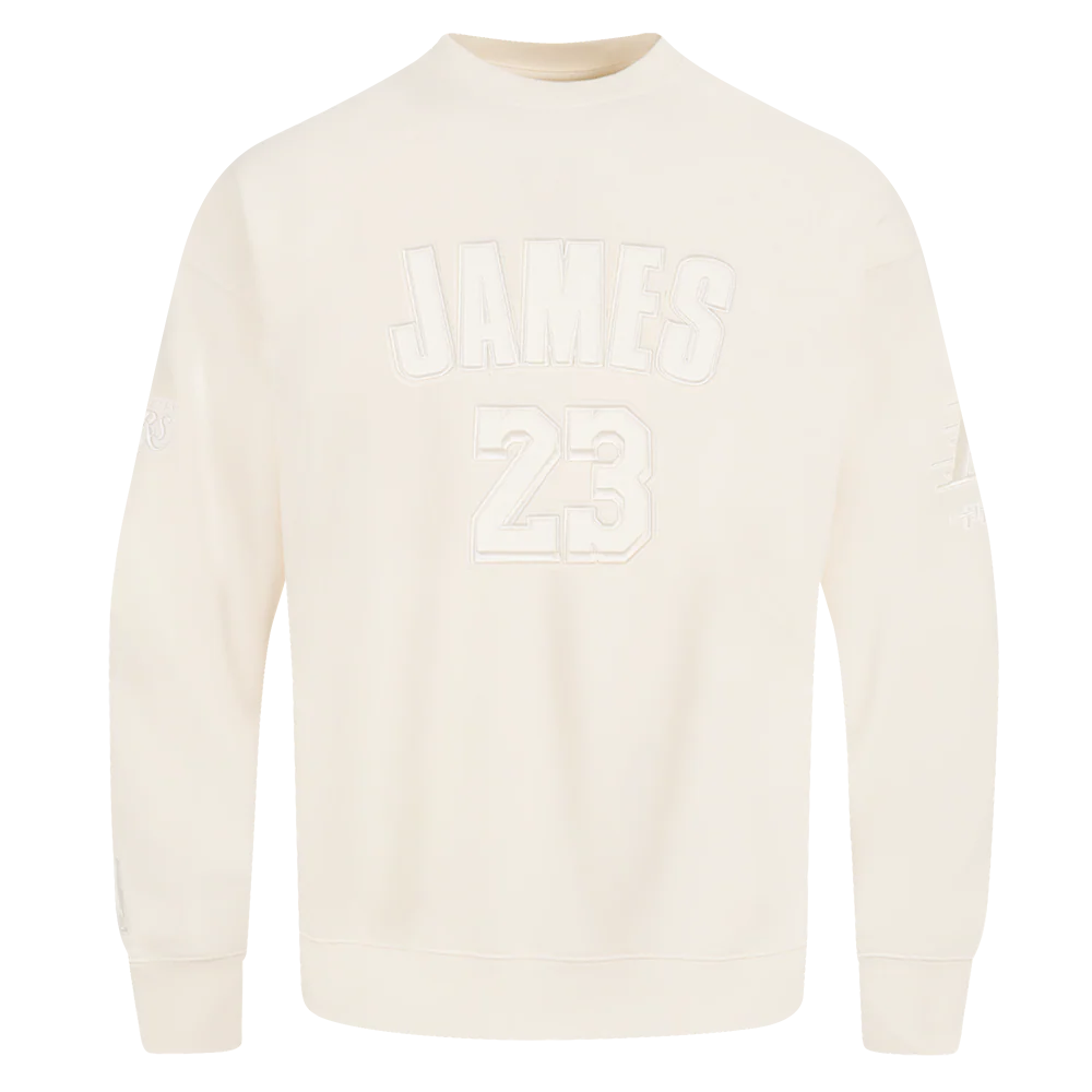 NBA LOS ANGELES LAKERS LEBRON JAMES #23 NEUTRAL PNN MEN'S DROP SHOULDER FLC CREWNECK (EGGSHELL)