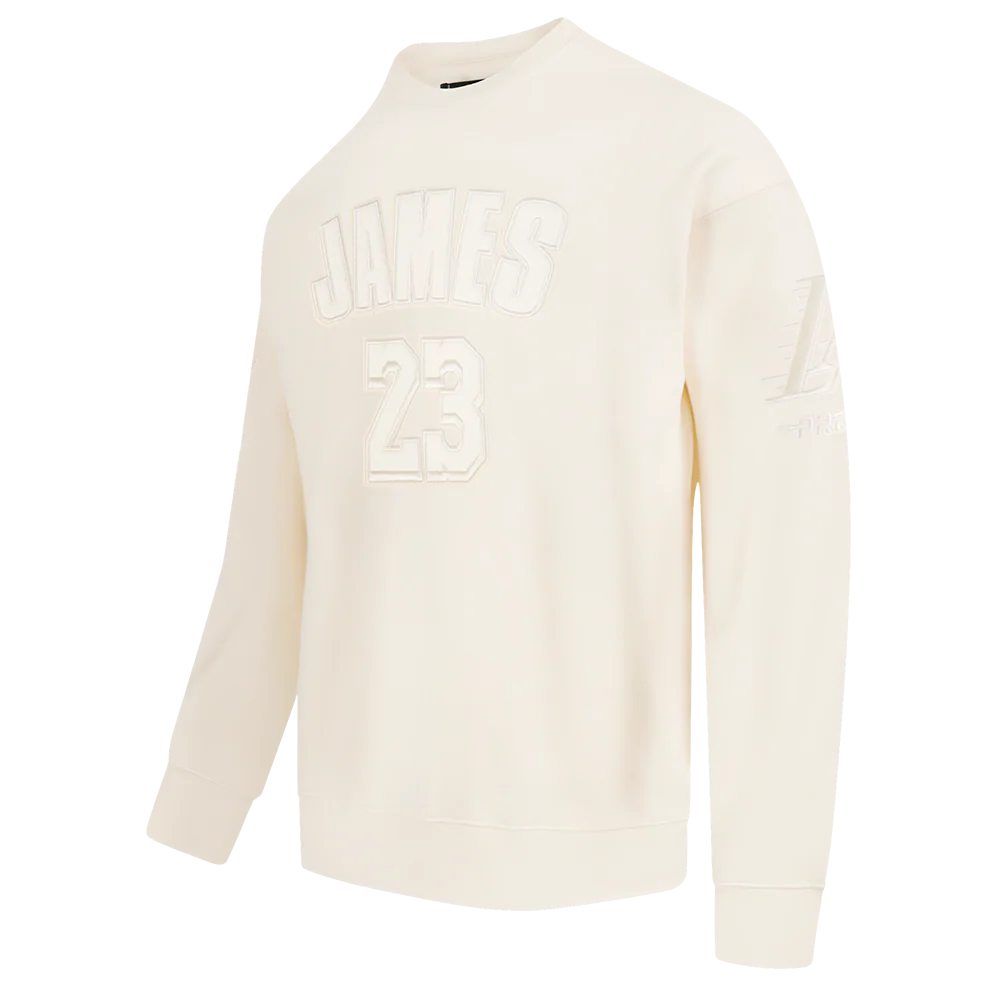 NBA LOS ANGELES LAKERS LEBRON JAMES #23 NEUTRAL PNN MEN'S DROP SHOULDER FLC CREWNECK (EGGSHELL) - Image 2