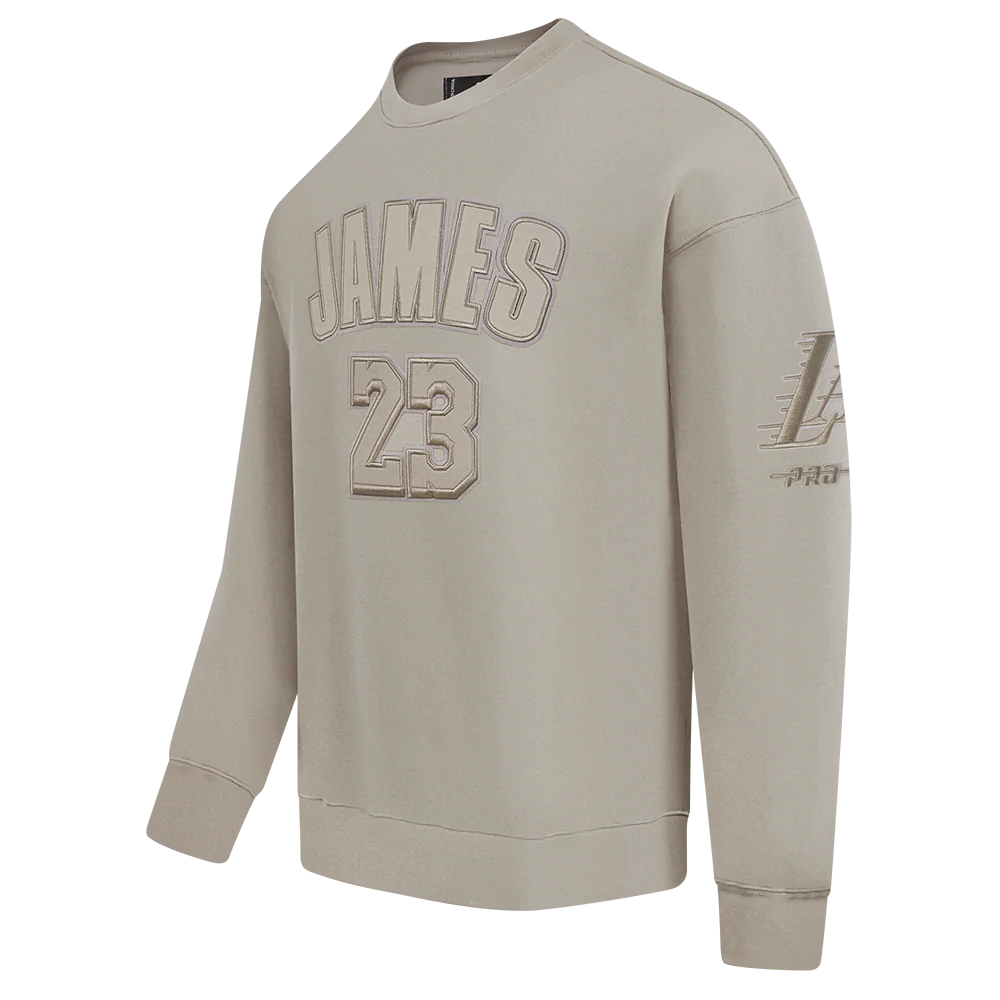 NBA LOS ANGELES LAKERS LEBRON JAMES #23 NEUTRAL PNN MEN'S DROP SHOULDER FLC CREWNECK (TAUPE) - Image 2