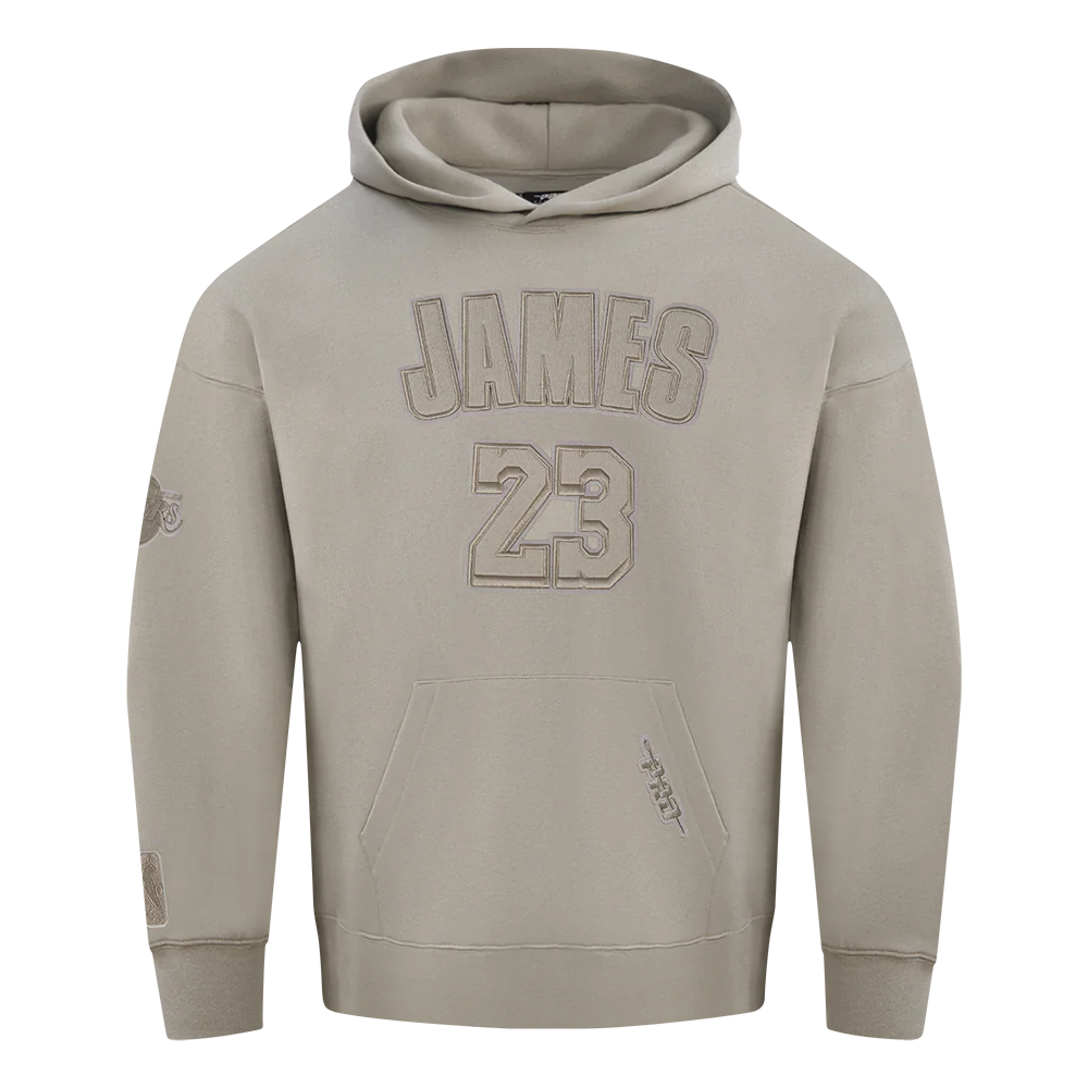 NBA LOS ANGELES LAKERS LEBRON JAMES #23 NEUTRAL PNN MEN'S DROP SHOULDER FLC PO HOODIE (TAUPE)