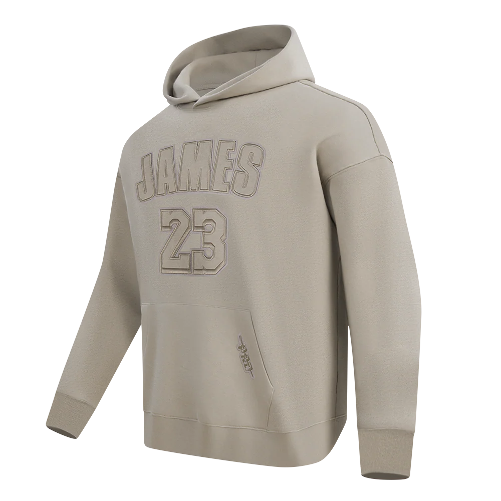 NBA LOS ANGELES LAKERS LEBRON JAMES #23 NEUTRAL PNN MEN'S DROP SHOULDER FLC PO HOODIE (TAUPE) - Image 2