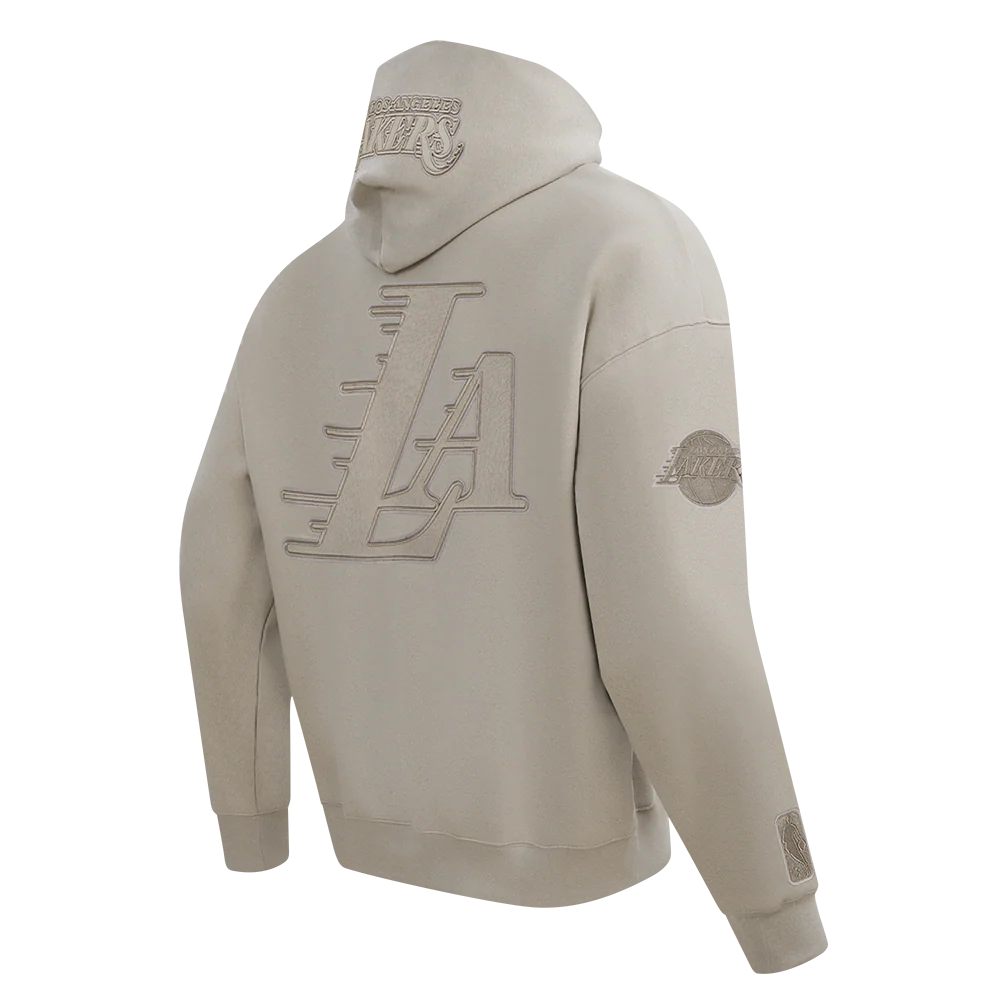 NBA LOS ANGELES LAKERS LEBRON JAMES #23 NEUTRAL PNN MEN'S DROP SHOULDER FLC PO HOODIE (TAUPE) - Image 4