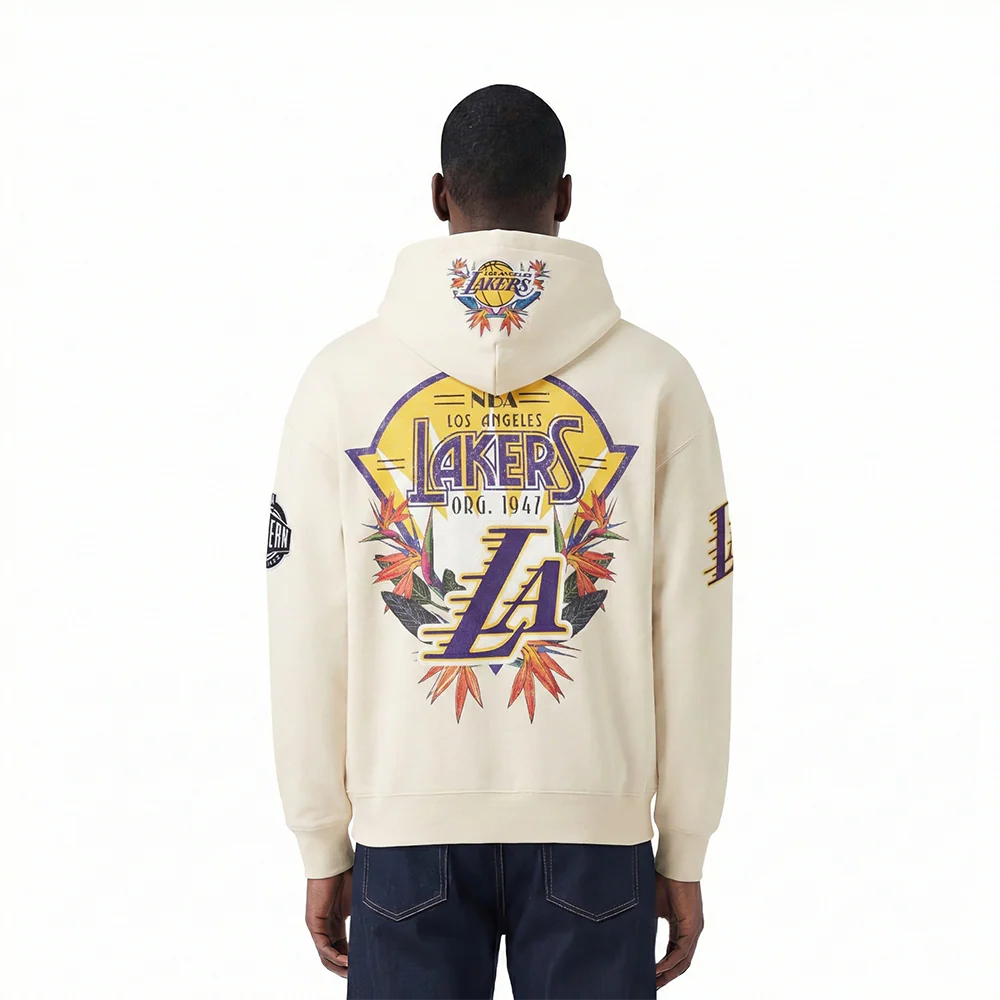 NBA LOS ANGELES LAKERS PARADISE MEN'S PULL OVER HOODIE (EGGSHELL) - Image 3