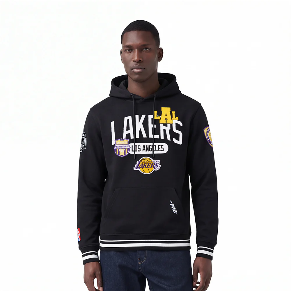 NBA LOS ANGELES LAKERS LETTERMAN MEN'S PULL OVER HOODIE (BLACK)
