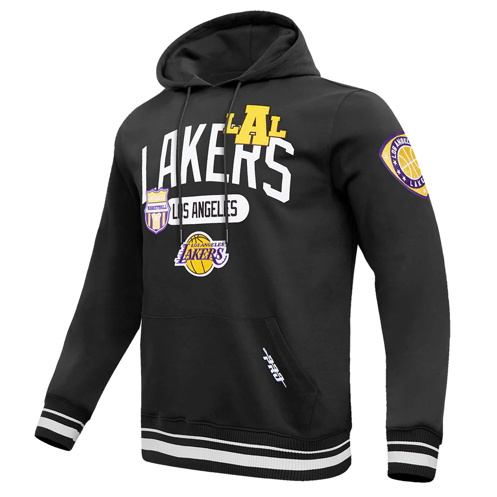 NBA LOS ANGELES LAKERS LETTERMAN MEN'S PULL OVER HOODIE (BLACK) - Image 3