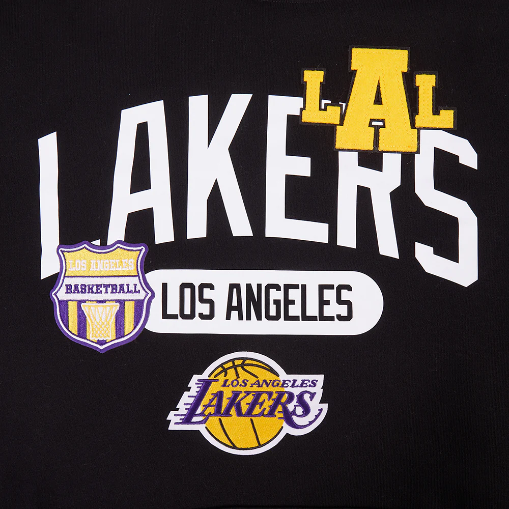 NBA LOS ANGELES LAKERS LETTERMAN MEN'S PULL OVER HOODIE (BLACK) - Image 7