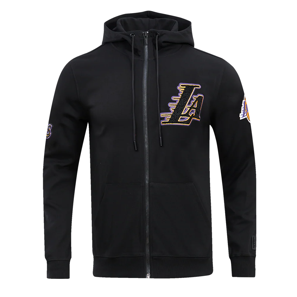 NBA LOS ANGELES LAKERS CLASSIC CHENILLE MEN'S FULL ZIP HOODIE (BLACK)