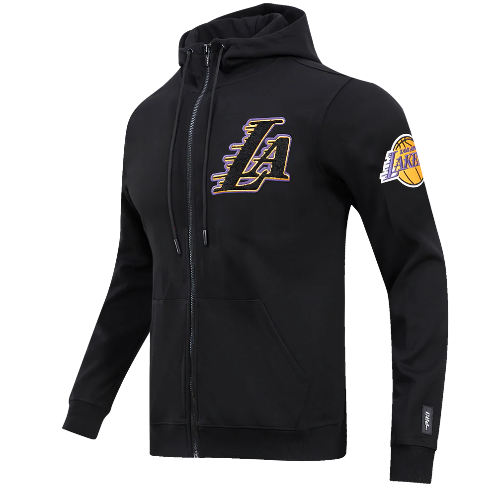 NBA LOS ANGELES LAKERS CLASSIC CHENILLE MEN'S FULL ZIP HOODIE (BLACK) - Image 2