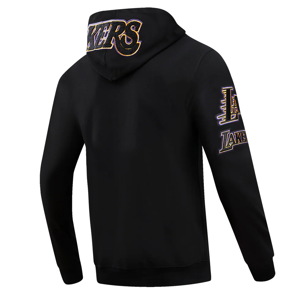 NBA LOS ANGELES LAKERS CLASSIC CHENILLE MEN'S FULL ZIP HOODIE (BLACK) - Image 3