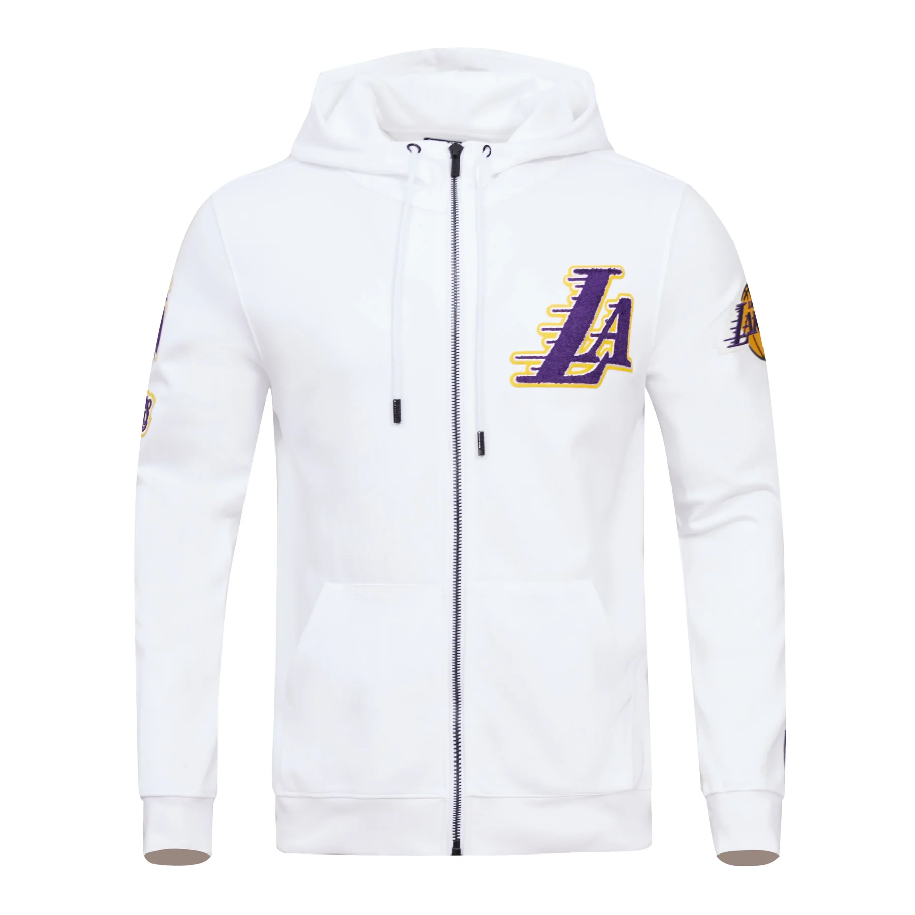 NBA LOS ANGELES LAKERS CLASSIC CHENILLE MEN'S FULL ZIP PULLOVER HOODIE (WHITE)