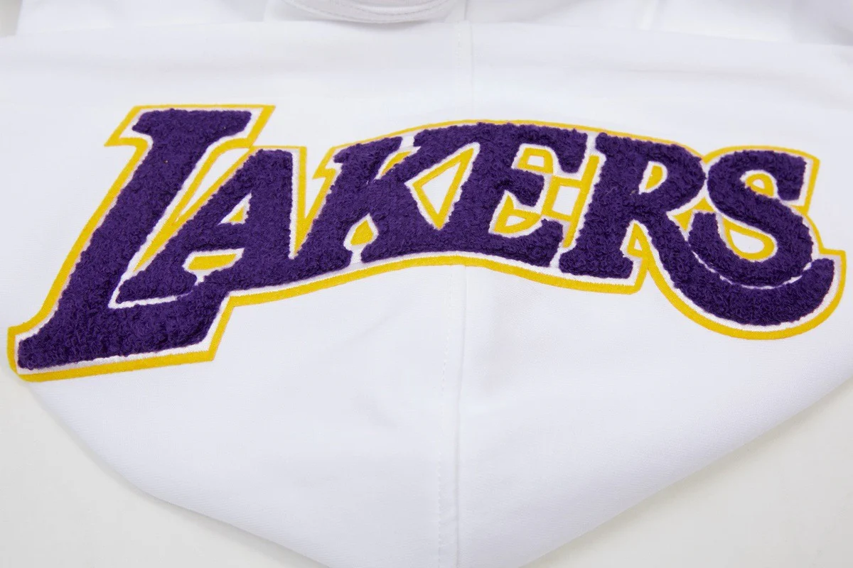 NBA LOS ANGELES LAKERS CLASSIC CHENILLE MEN'S FULL ZIP PULLOVER HOODIE (WHITE) - Image 6