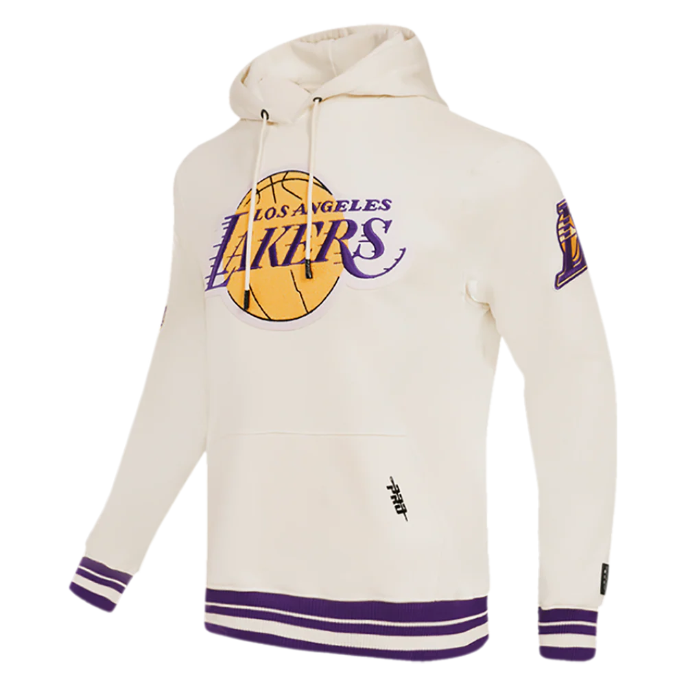 NBA LOS ANGELES LAKERS RETRO CLASSIC MEN'S PULLOVER HOODIE (EGGSHELL/PURPLE) - Image 2