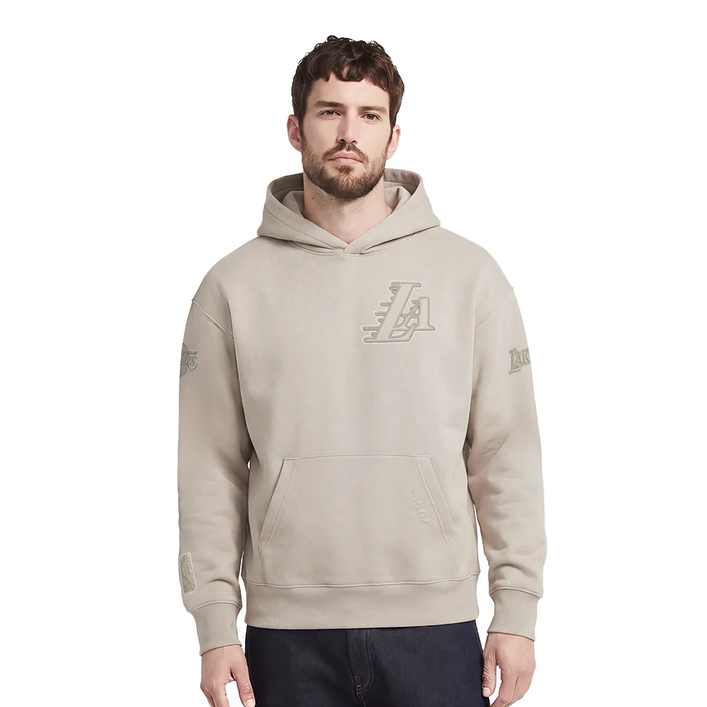 NBA LOS ANGELES LAKERS NEUTRAL DROP SHOULDER FLEECE PULLOVER HOODIE (TAUPE)