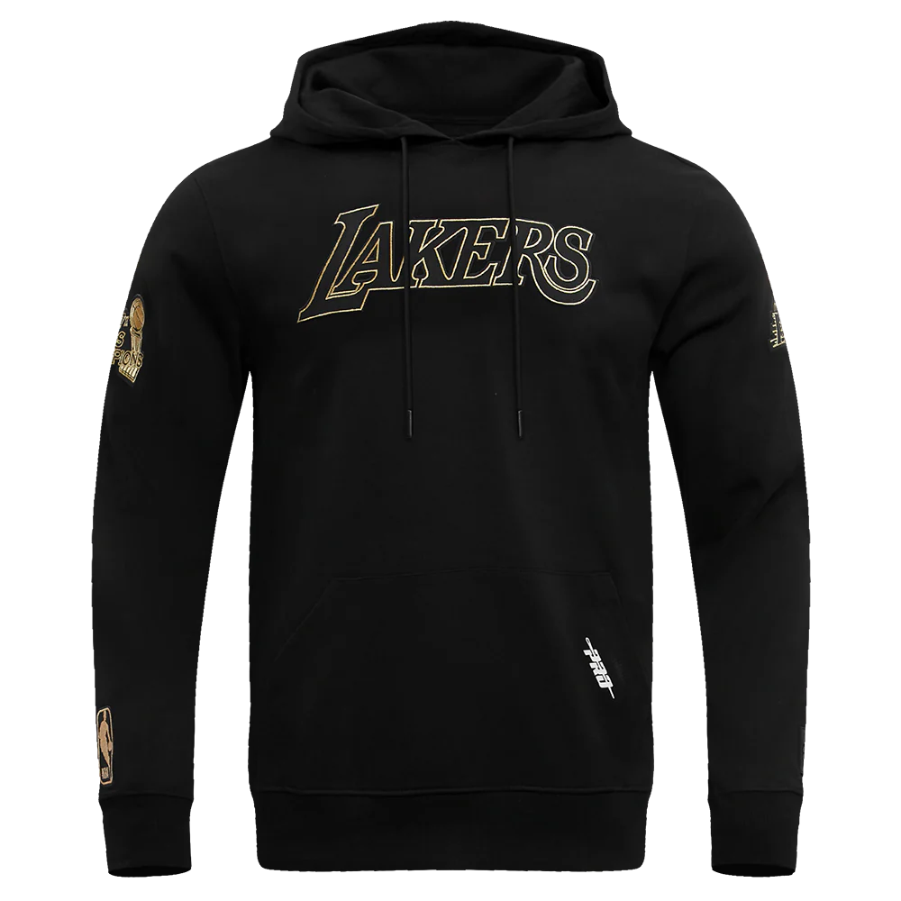 NBA LOS ANGELES LAKERS BLACK & GOLD MEN'S DOUBLE KNIT PULLOVER HOODIE (BLACK)