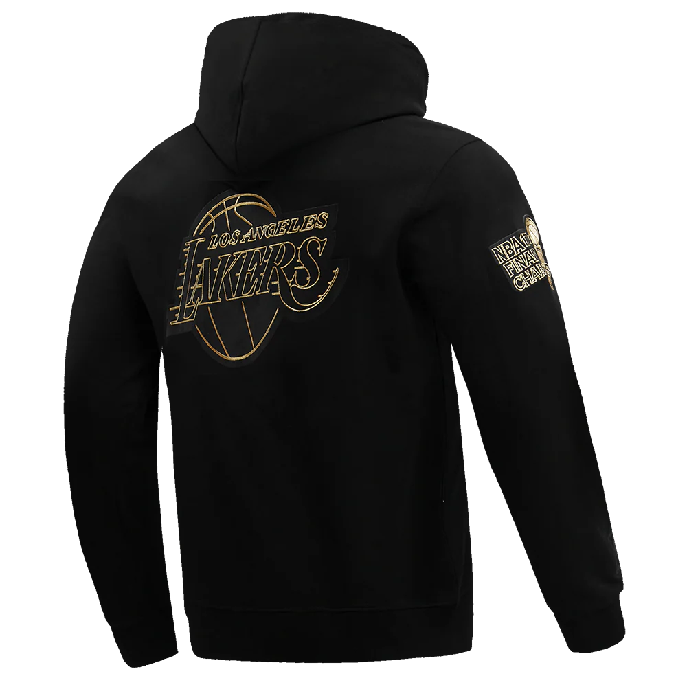NBA LOS ANGELES LAKERS BLACK & GOLD MEN'S DOUBLE KNIT PULLOVER HOODIE (BLACK) - Image 2