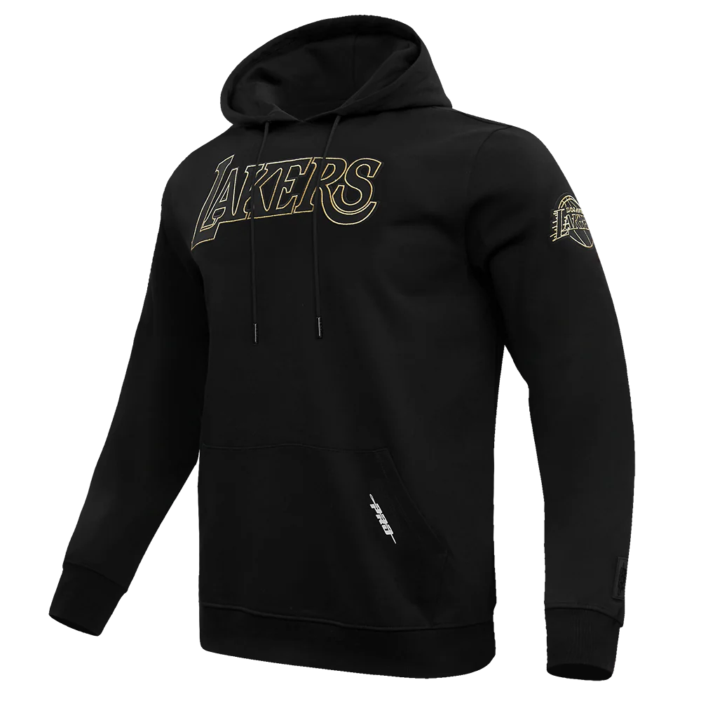 NBA LOS ANGELES LAKERS BLACK & GOLD MEN'S DOUBLE KNIT PULLOVER HOODIE (BLACK) - Image 4