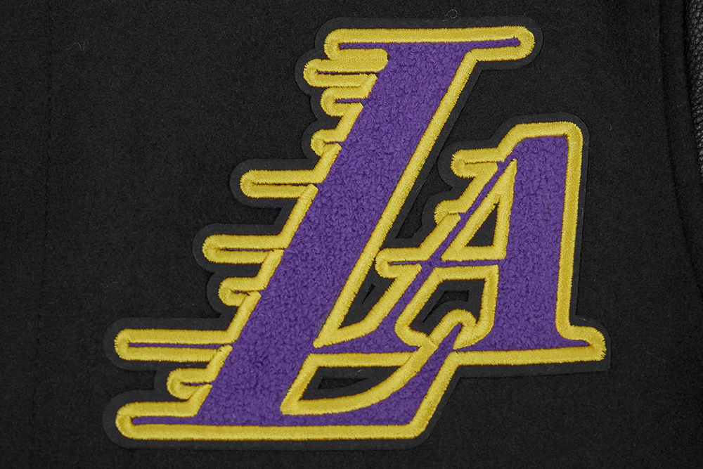 NBA LOS ANGELES LAKERS SCRIPT TAIL MEN'S RIB WOOL VARSITY (BLACK/PURPLE) - Image 5