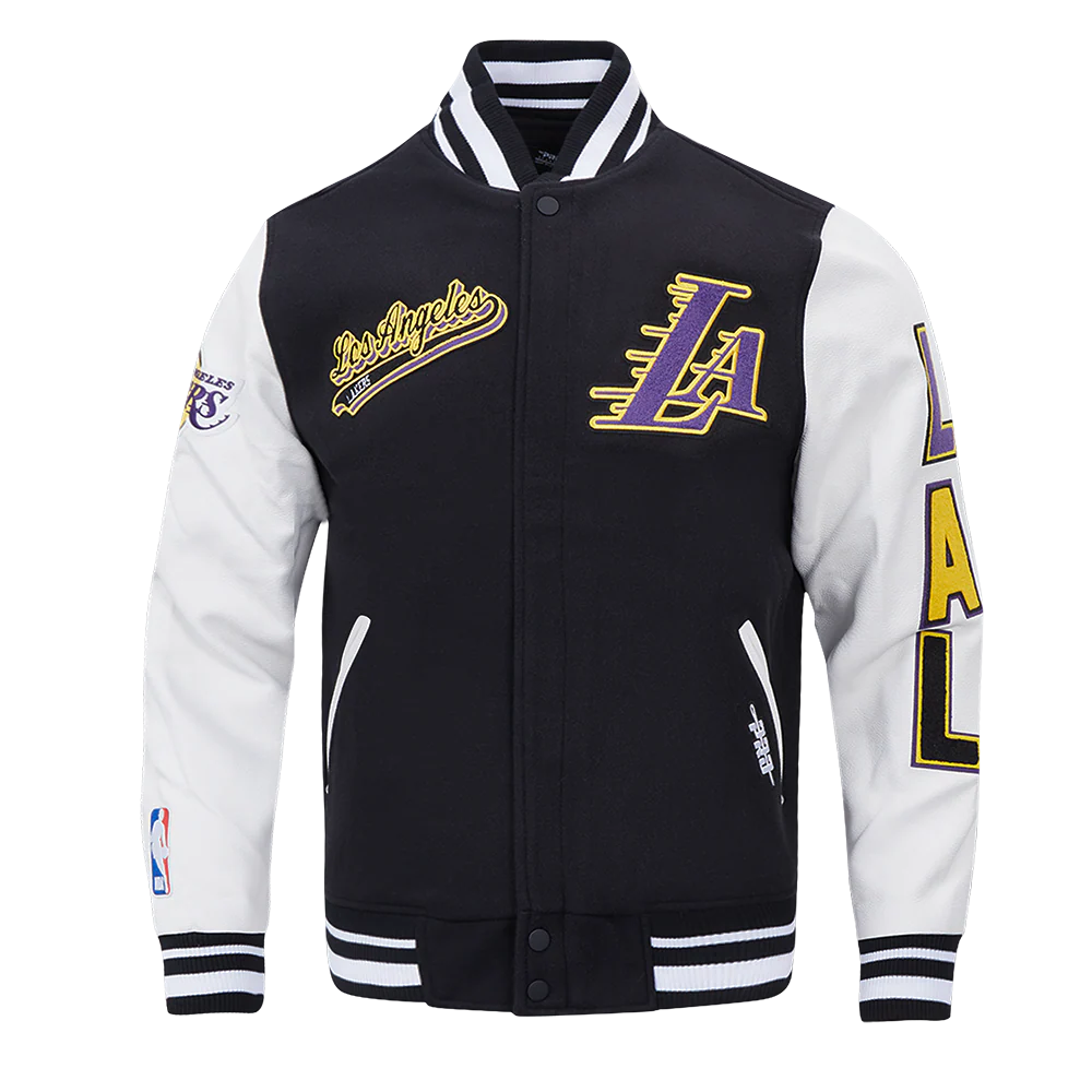 NBA LOS ANGELES LAKERS SCRIPT TAIL MEN'S RIB WOOL VARSITY (BLACK/WHITE)