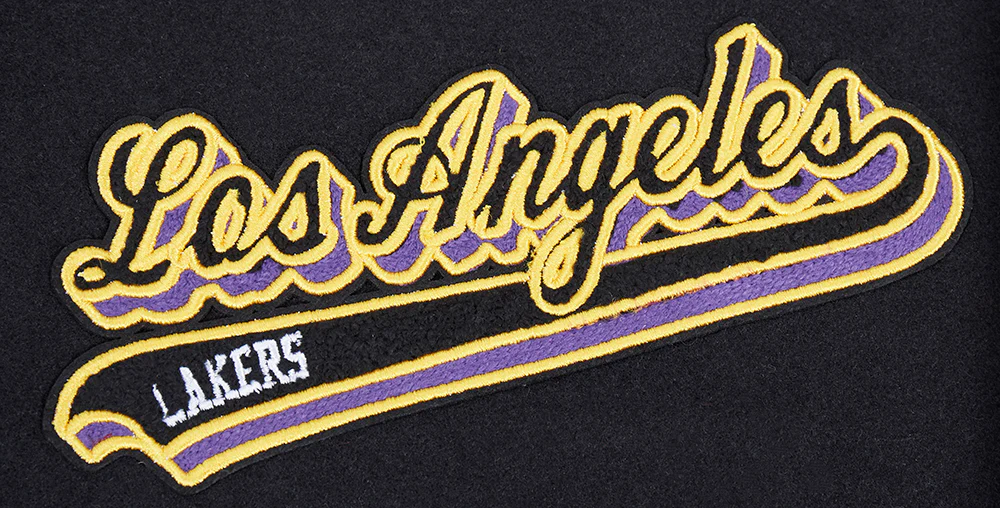 NBA LOS ANGELES LAKERS SCRIPT TAIL MEN'S RIB WOOL VARSITY (BLACK/WHITE) - Image 5