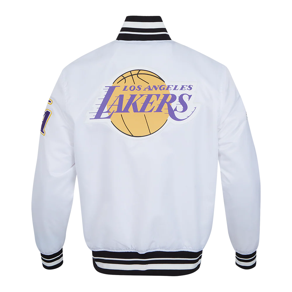 NBA LOS ANGELES LAKERS SCRIPT TAIL MEN'S SATIN JACKET (WHITE/BLACK) - Image 3