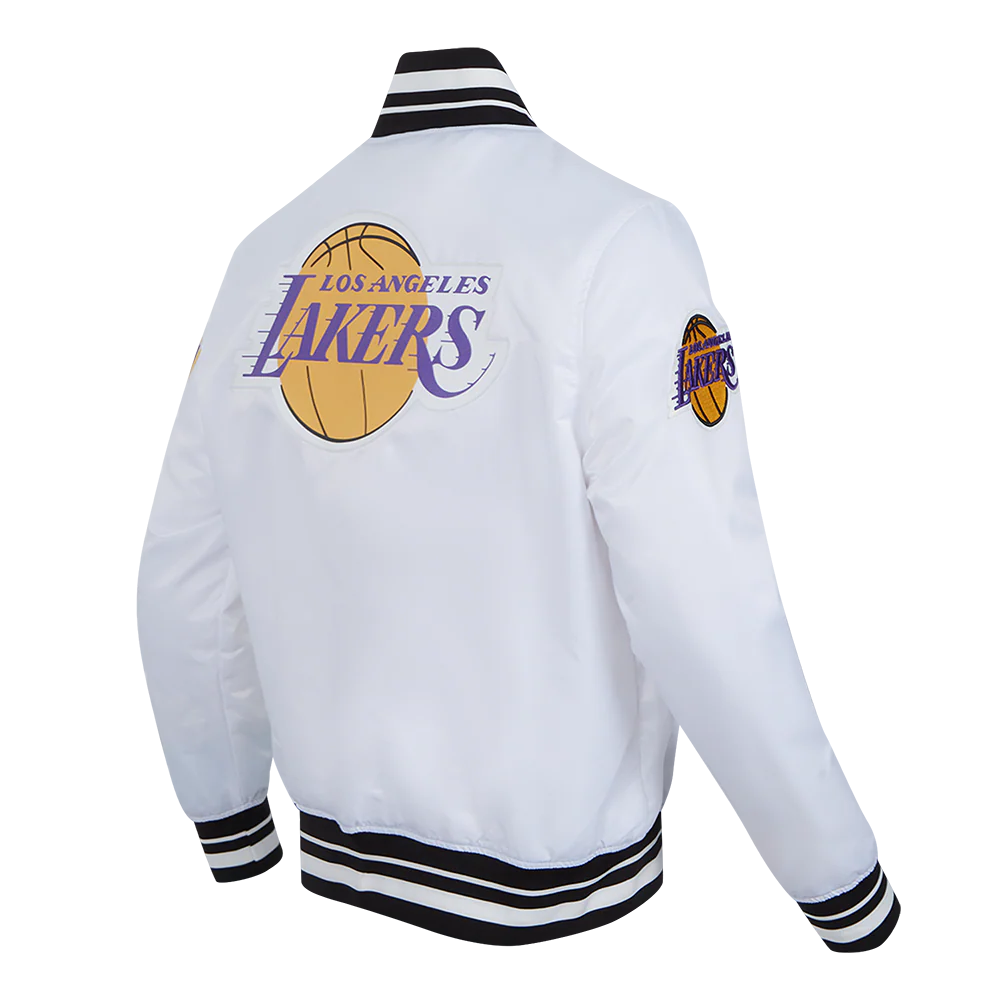 NBA LOS ANGELES LAKERS SCRIPT TAIL MEN'S SATIN JACKET (WHITE/BLACK) - Image 4