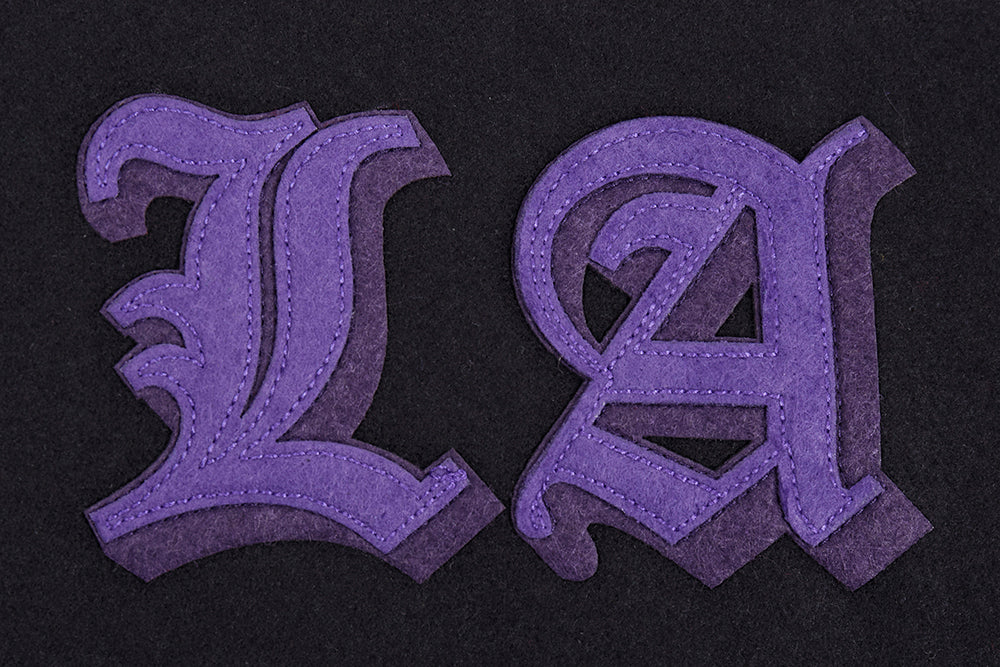 NBA LOS ANGELES LAKERS OLD ENGLISH MEN'S RIB WOOL VARSITY JACKET (BLACK/PURPLE) - Image 6