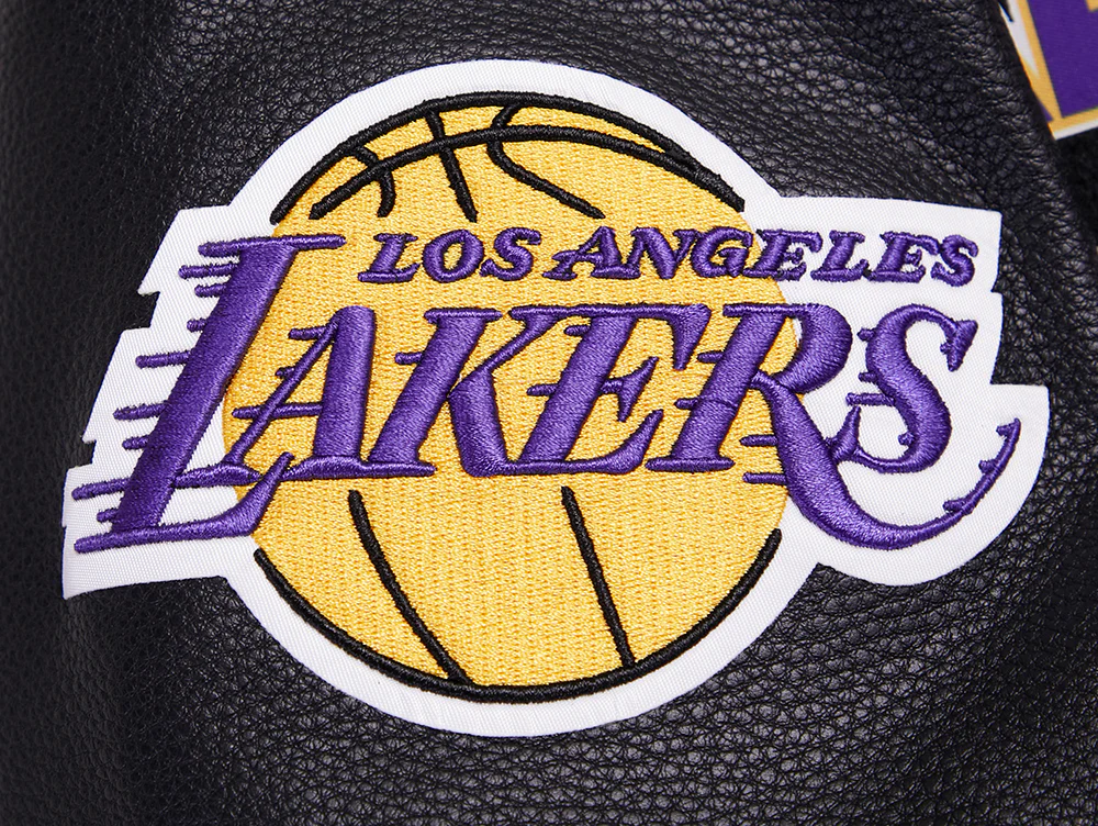 NBA LOS ANGELES LAKERS TURN IT UP MEN'S RIB WOOL VARSITY JACKET (BLACK/PURPLE) - Image 9
