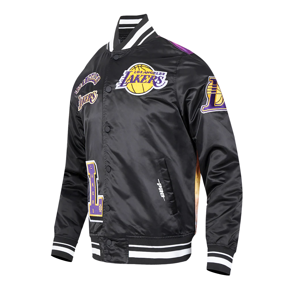 NBA LOS ANGELES LAKERS SUBLIMATED MEN'S SATIN JACKET-PURPLE SKY (BLACK) - Image 2