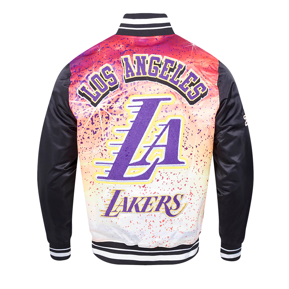 NBA LOS ANGELES LAKERS SUBLIMATED MEN'S SATIN JACKET-PURPLE SKY (BLACK) - Image 3