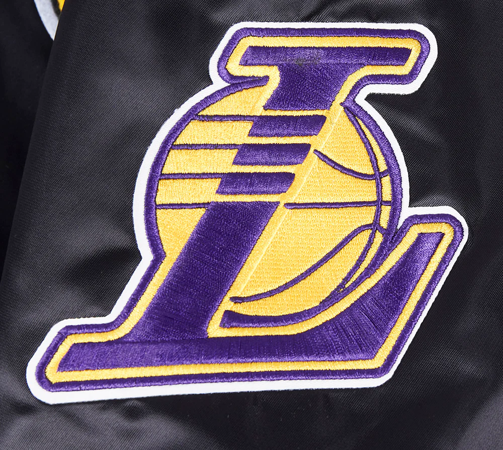 NBA LOS ANGELES LAKERS SUBLIMATED MEN'S SATIN JACKET-PURPLE SKY (BLACK) - Image 9