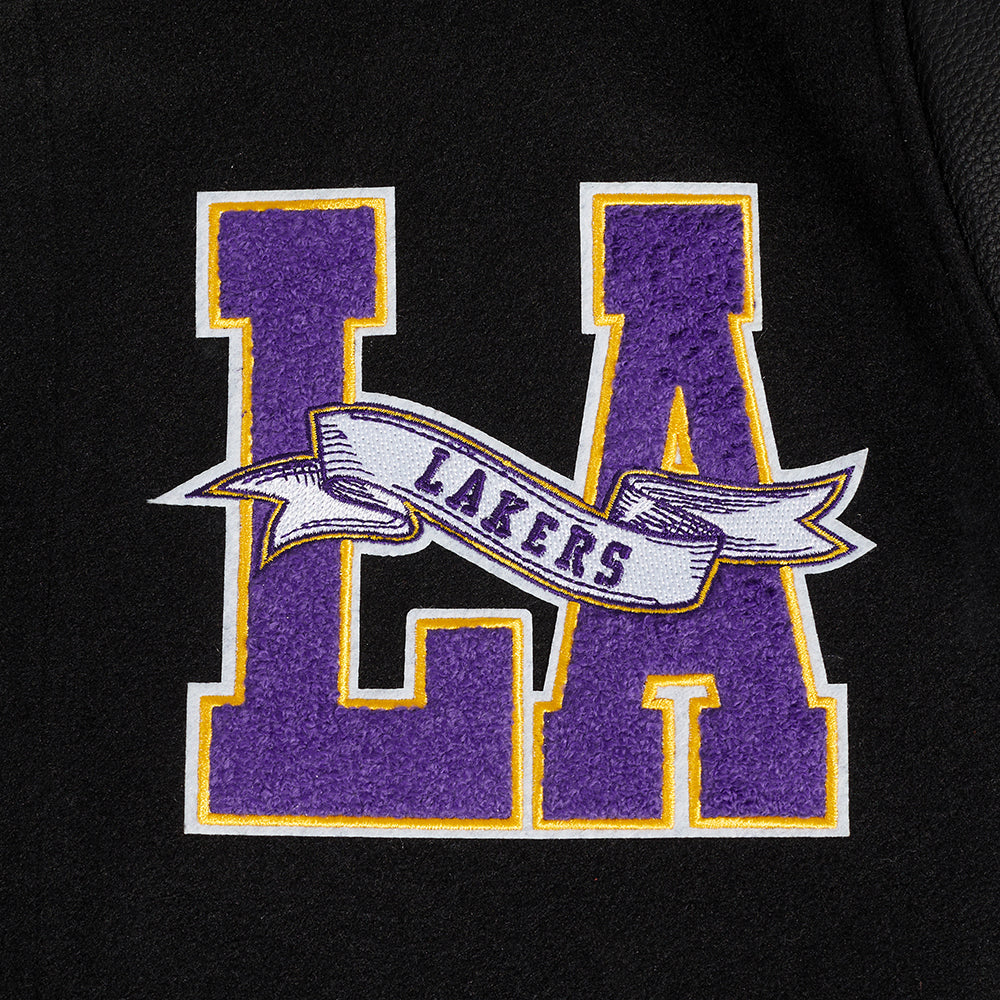 NBA LOS ANGELES LAKERS TEAM PENNANTS MEN'S RIB WOOL VARSITY JACKET (BLACK/PURPLE) - Image 10
