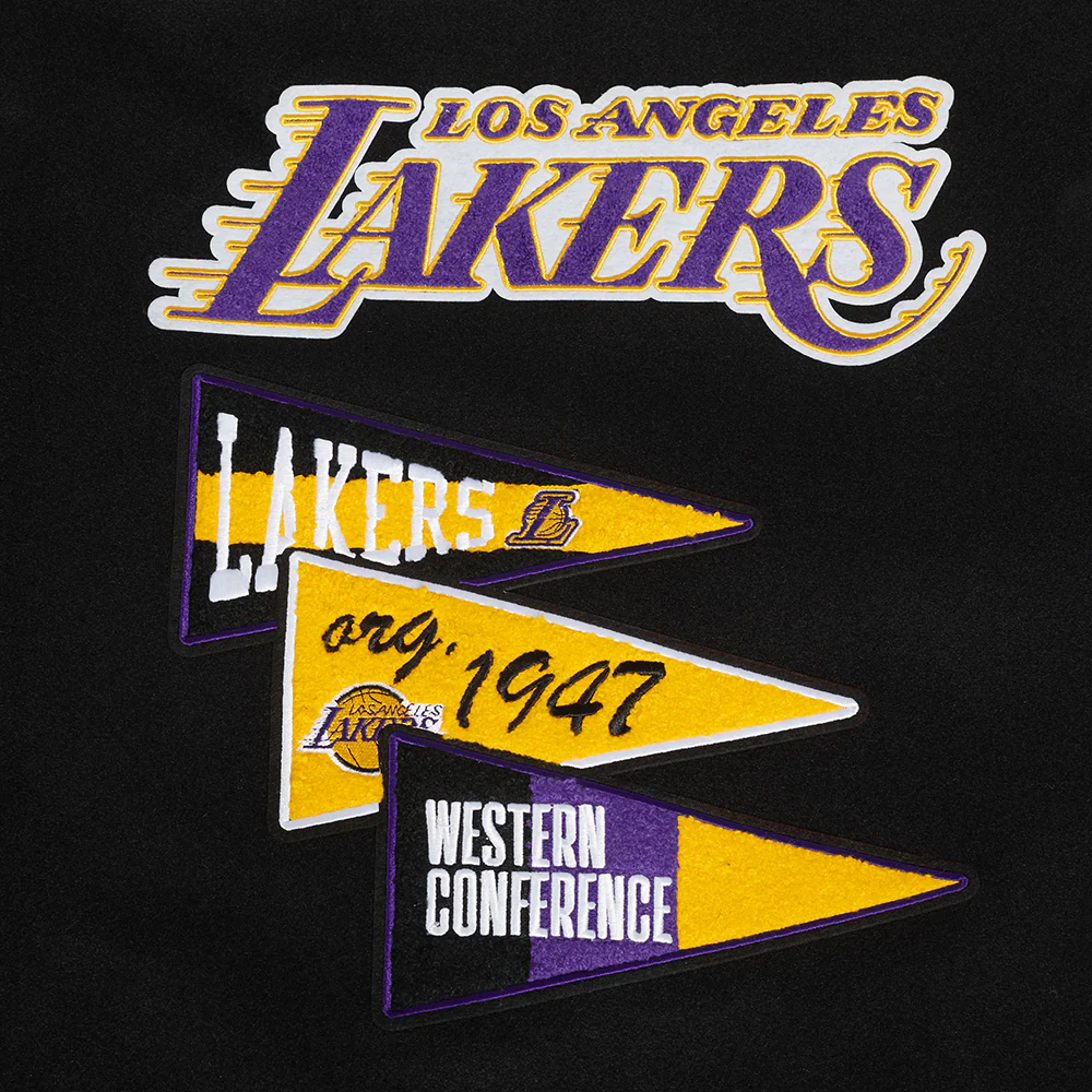 NBA LOS ANGELES LAKERS TEAM PENNANTS MEN'S RIB WOOL VARSITY JACKET (BLACK/PURPLE) - Image 5