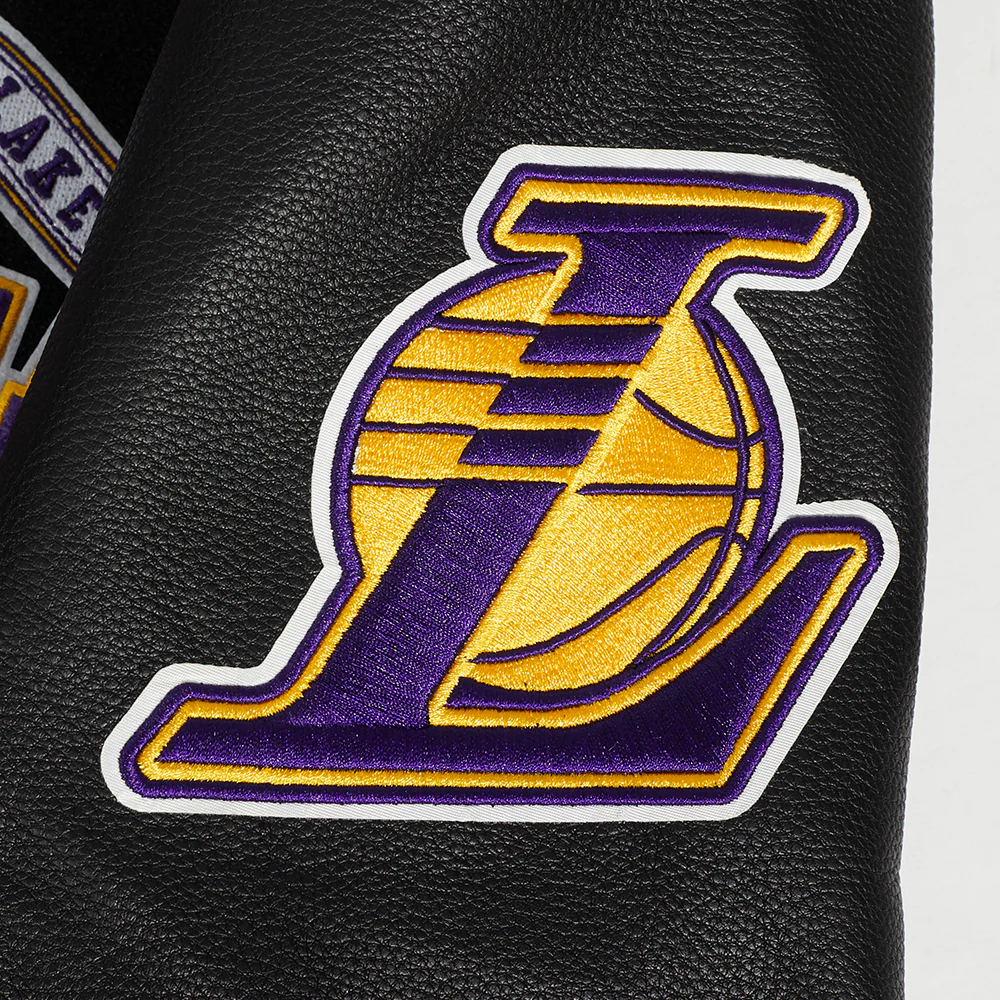 NBA LOS ANGELES LAKERS TEAM PENNANTS MEN'S RIB WOOL VARSITY JACKET (BLACK/PURPLE) - Image 6