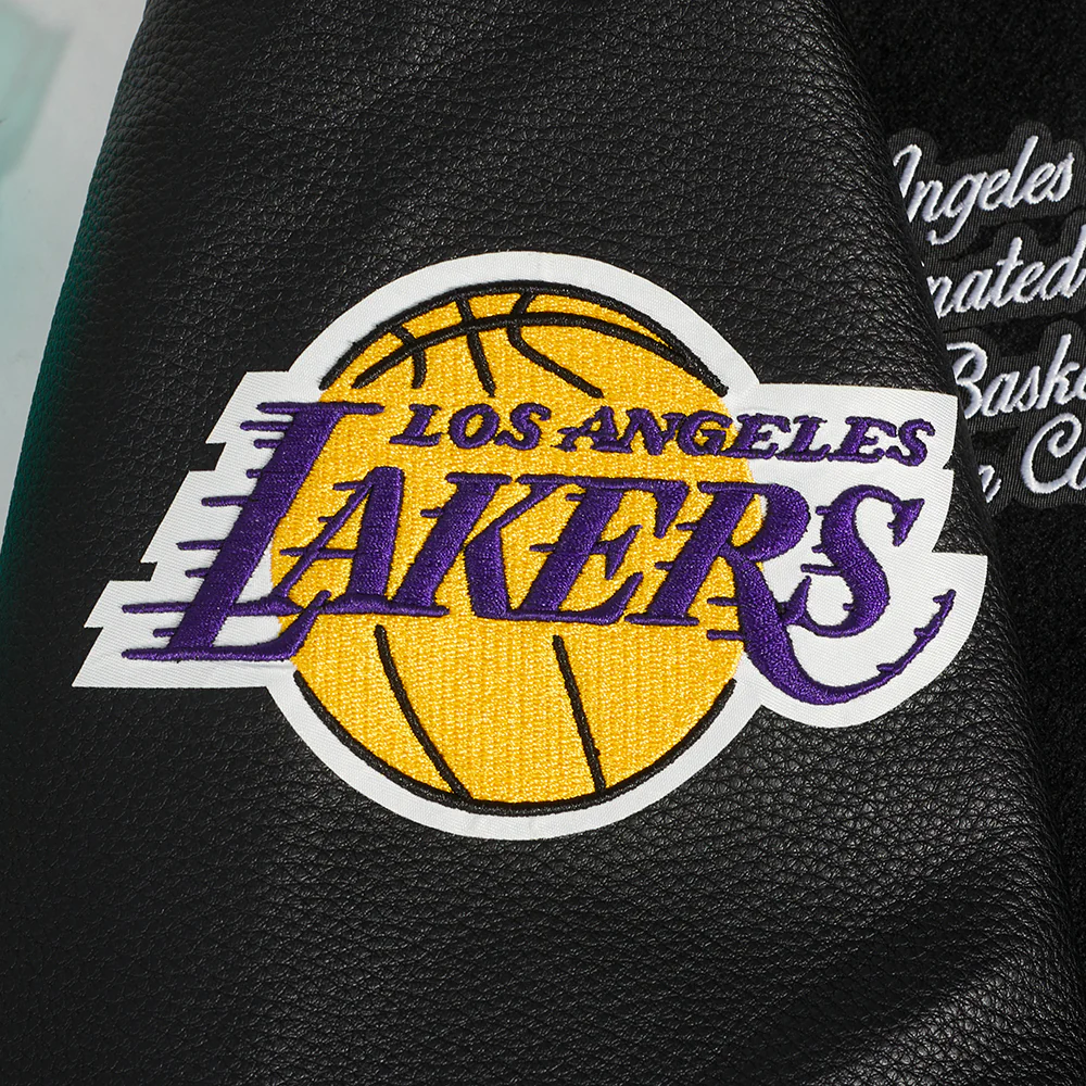 NBA LOS ANGELES LAKERS TEAM PENNANTS MEN'S RIB WOOL VARSITY JACKET (BLACK/PURPLE) - Image 7
