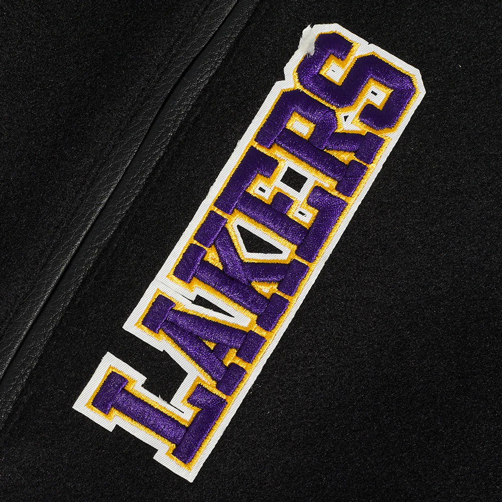 NBA LOS ANGELES LAKERS TEAM PENNANTS MEN'S RIB WOOL VARSITY JACKET (BLACK/PURPLE) - Image 8