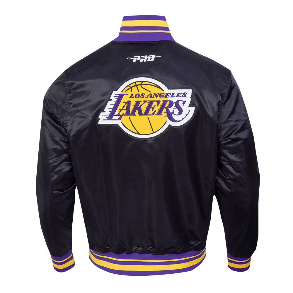 NBA LOS ANGELES LAKERS CITY RANSOM MEN'S RIB SATIN JACKET (BLACK/PURPLE) - Image 3