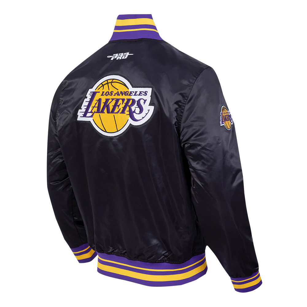 NBA LOS ANGELES LAKERS CITY RANSOM MEN'S RIB SATIN JACKET (BLACK/PURPLE) - Image 4