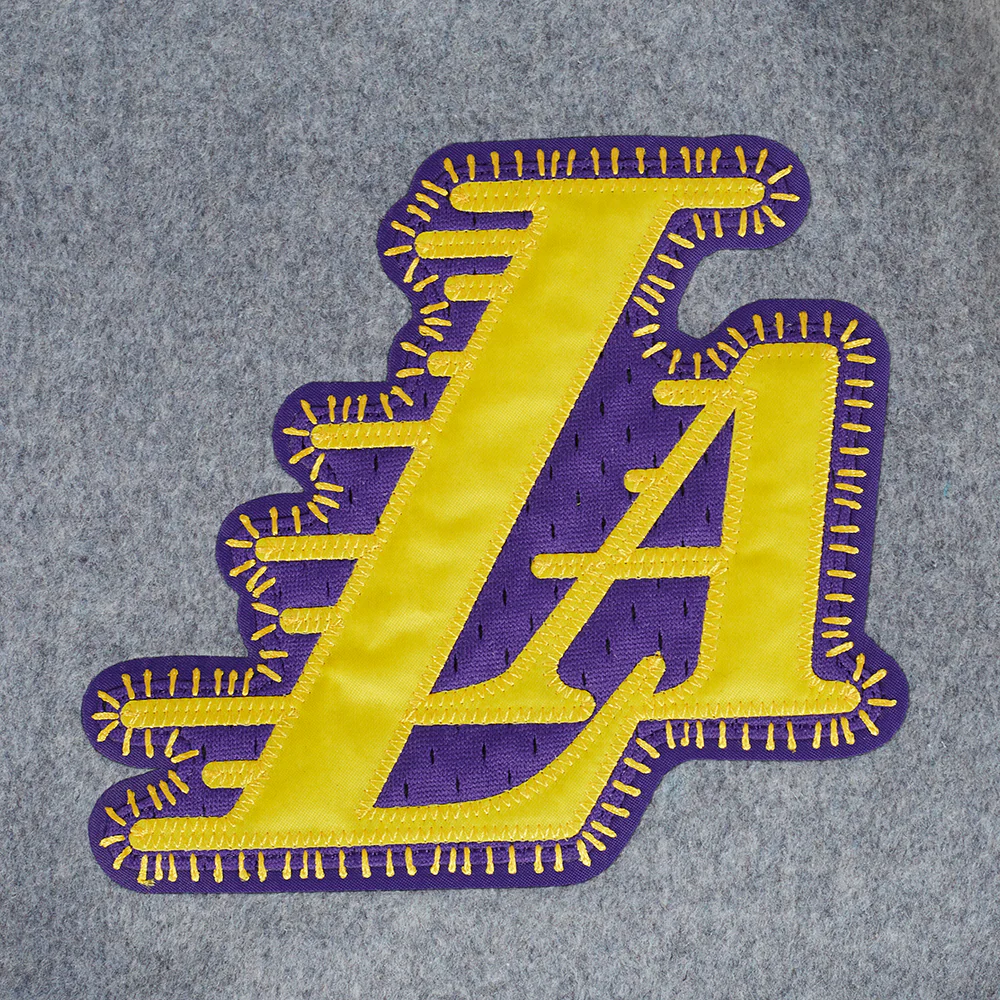 NBA LOS ANGELES LAKERS DIY PICK STITCH MEN'S RIB WOOL VARSITY JACKET (HEATHER GREY/WHITE/BLACK) - Image 6