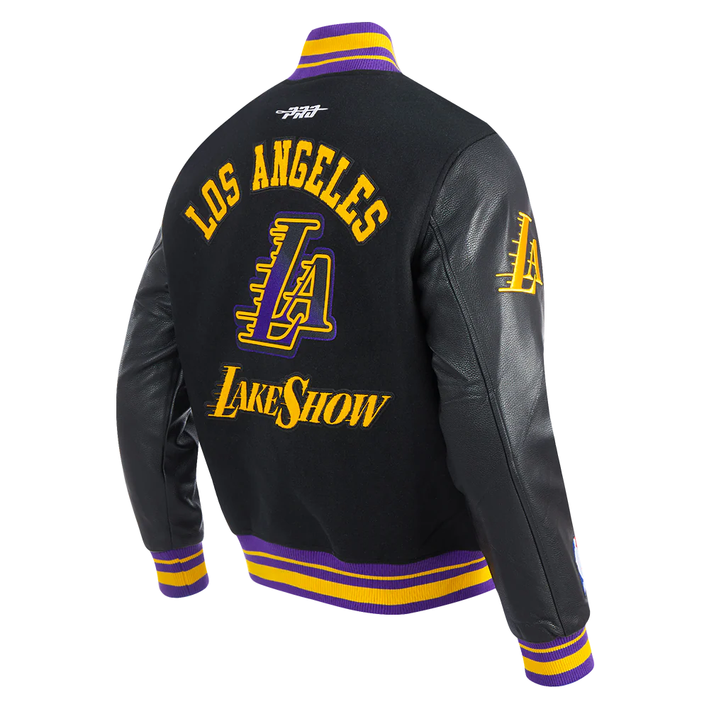 NBA LOS ANGELES LAKERS CITY EDITION 24-25 MEN'S RIB WOOL VARSITY JAC (BLACK/PURPLE) - Image 4