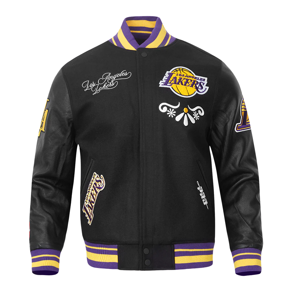NBA LOS ANGELES LAKERS SUGAR SKULL MEN'S RIB WOOL VARSITY JACKET (BLACK/PURPLE)