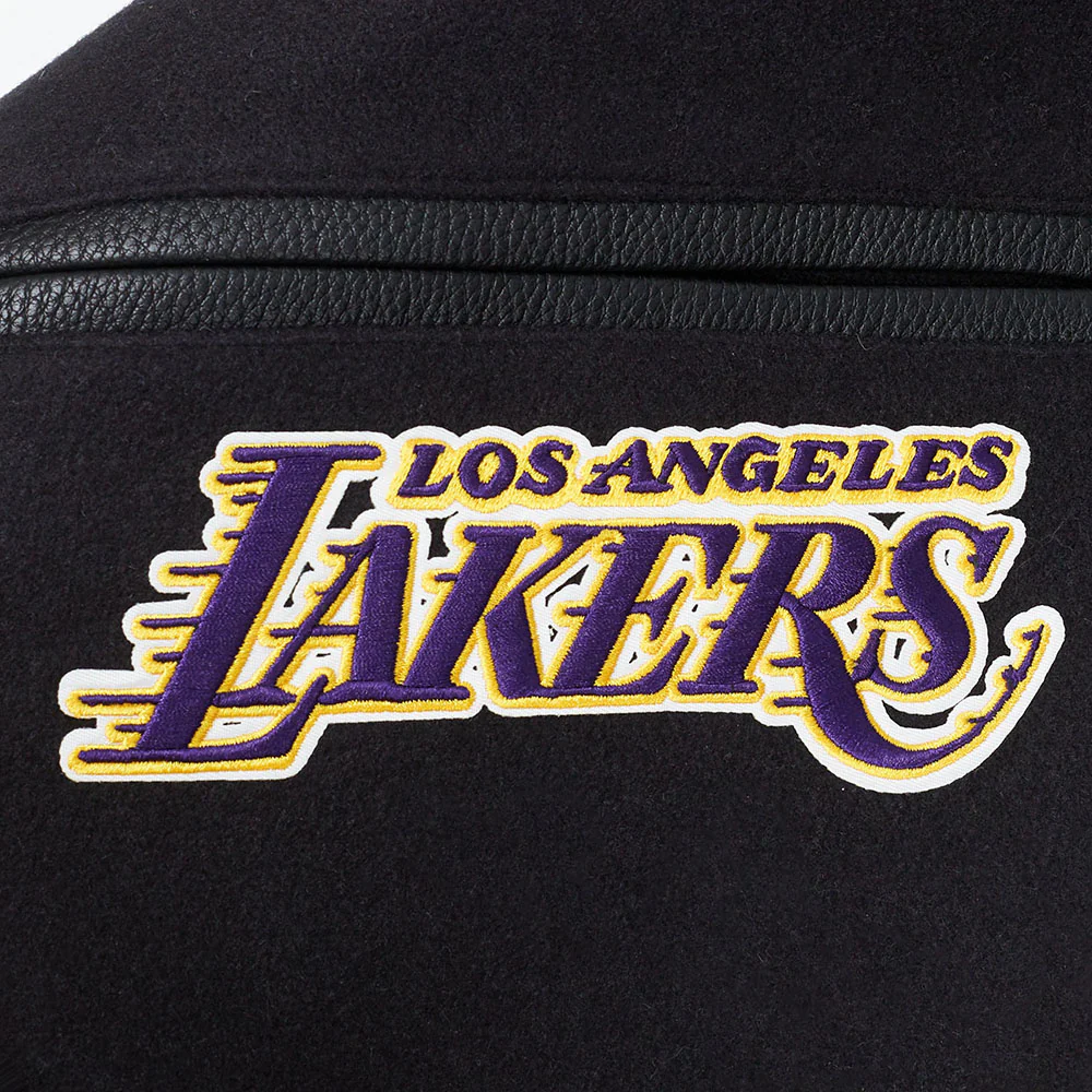 NBA LOS ANGELES LAKERS SUGAR SKULL MEN'S RIB WOOL VARSITY JACKET (BLACK/PURPLE) - Image 6