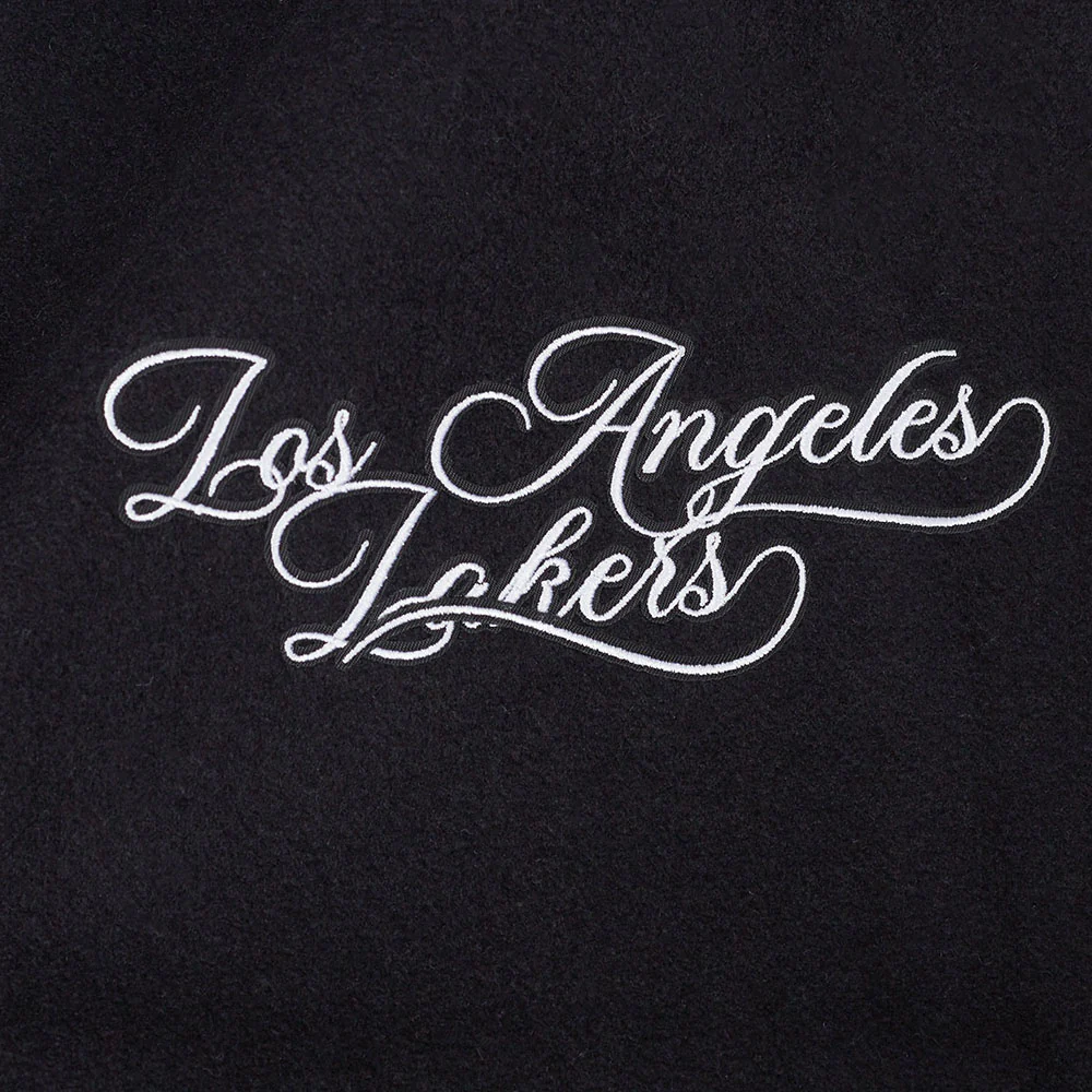 NBA LOS ANGELES LAKERS SUGAR SKULL MEN'S RIB WOOL VARSITY JACKET (BLACK/PURPLE) - Image 7