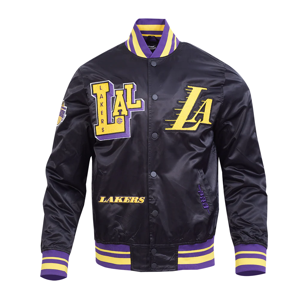 NBA LOS ANGELES LAKERS BEST OF MEN'S RIB SATIN JACKET (BLACK/PURPLE) - Image 3