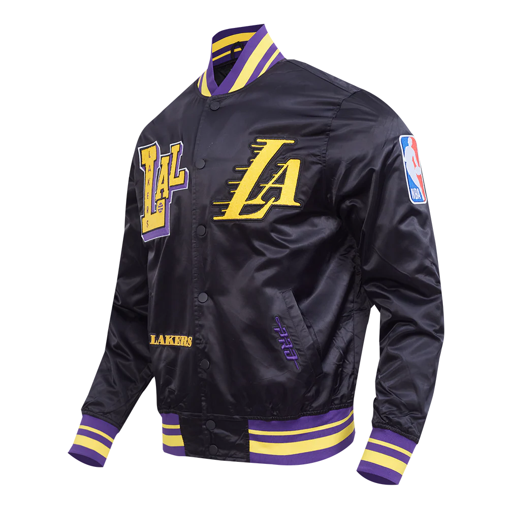 NBA LOS ANGELES LAKERS BEST OF MEN'S RIB SATIN JACKET (BLACK/PURPLE) - Image 6