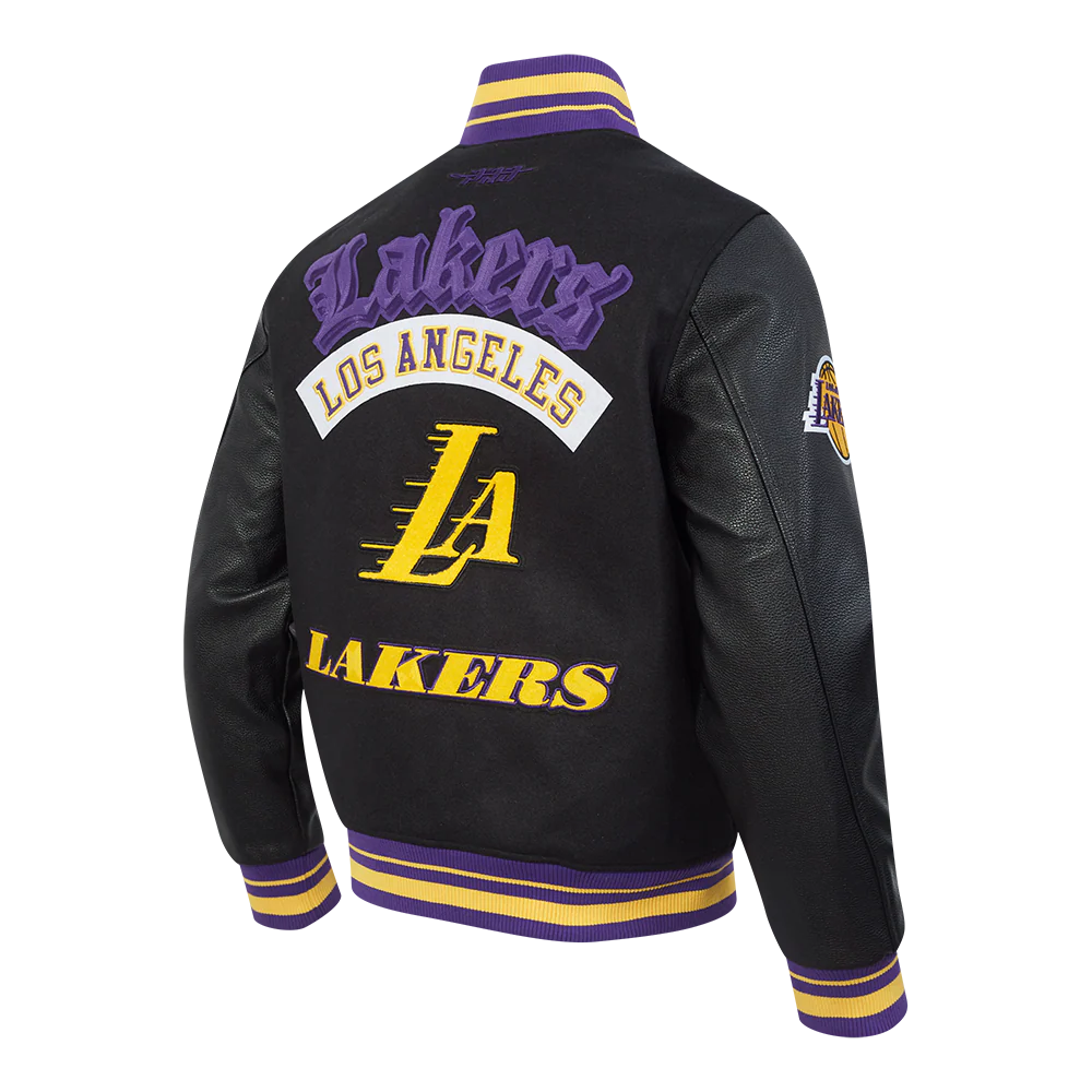 NBA LOS ANGELES LAKERS BEST OF MEN'S RIB WOOL VARSITY JACKET (BLACK/PURPLE) - Image 6