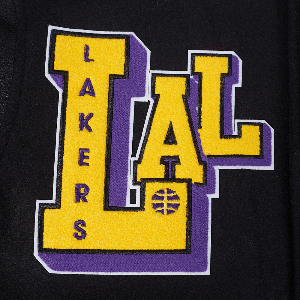NBA LOS ANGELES LAKERS BEST OF MEN'S RIB WOOL VARSITY JACKET (BLACK/PURPLE) - Image 7