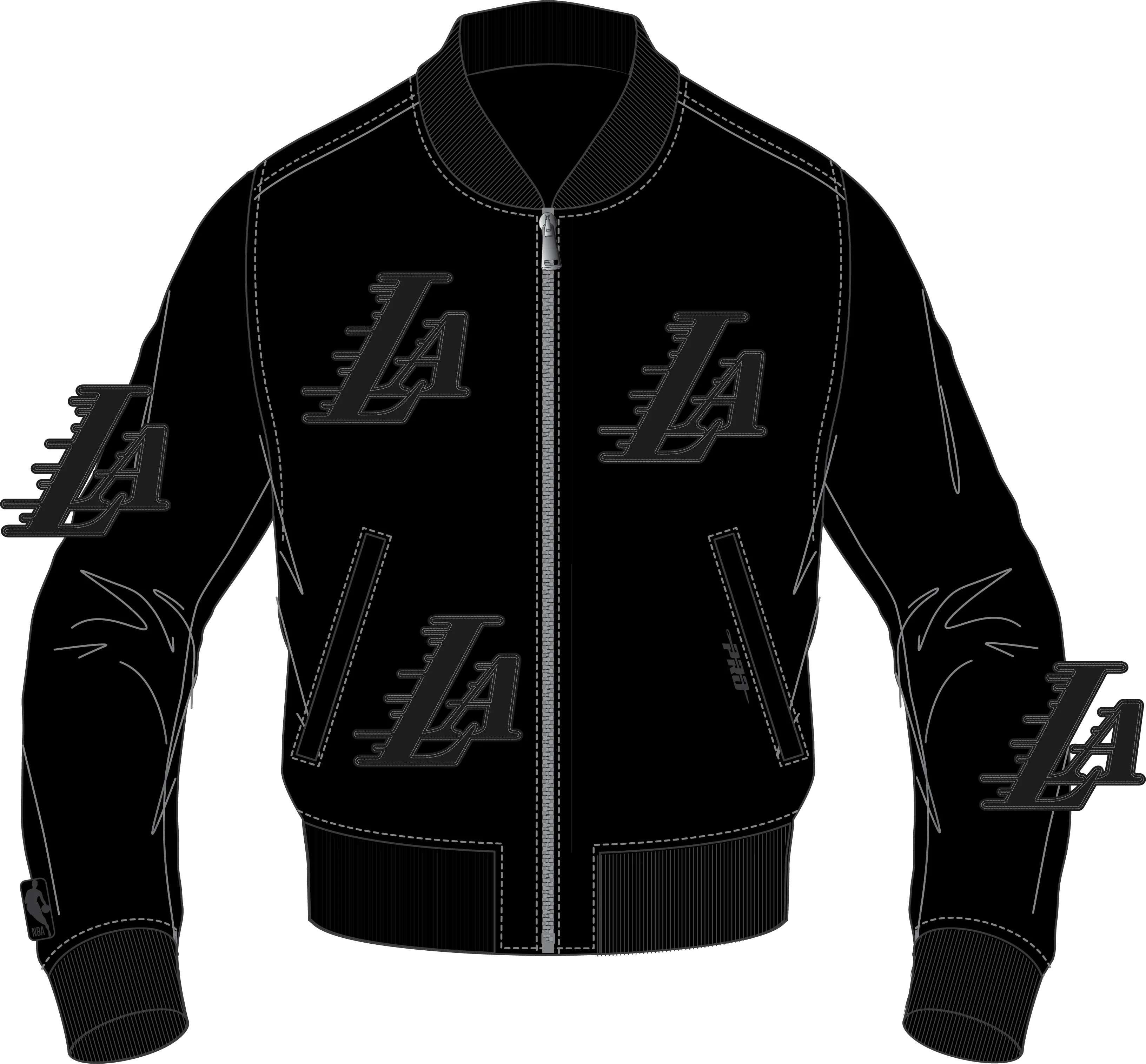 NBA LOS ANGELES LAKERS WASHED VANGUARD MEN'S LEATHER VARSITY JACKET (JET BLACK) - Image 5