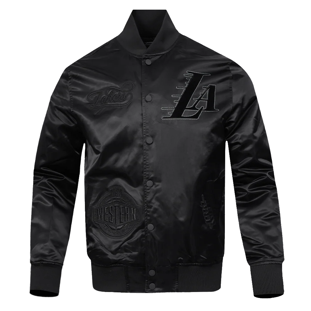NBA LOS ANGELES LAKERS BLACKOUT MEN'S SATIN JACKET (BLACK) - Image 3
